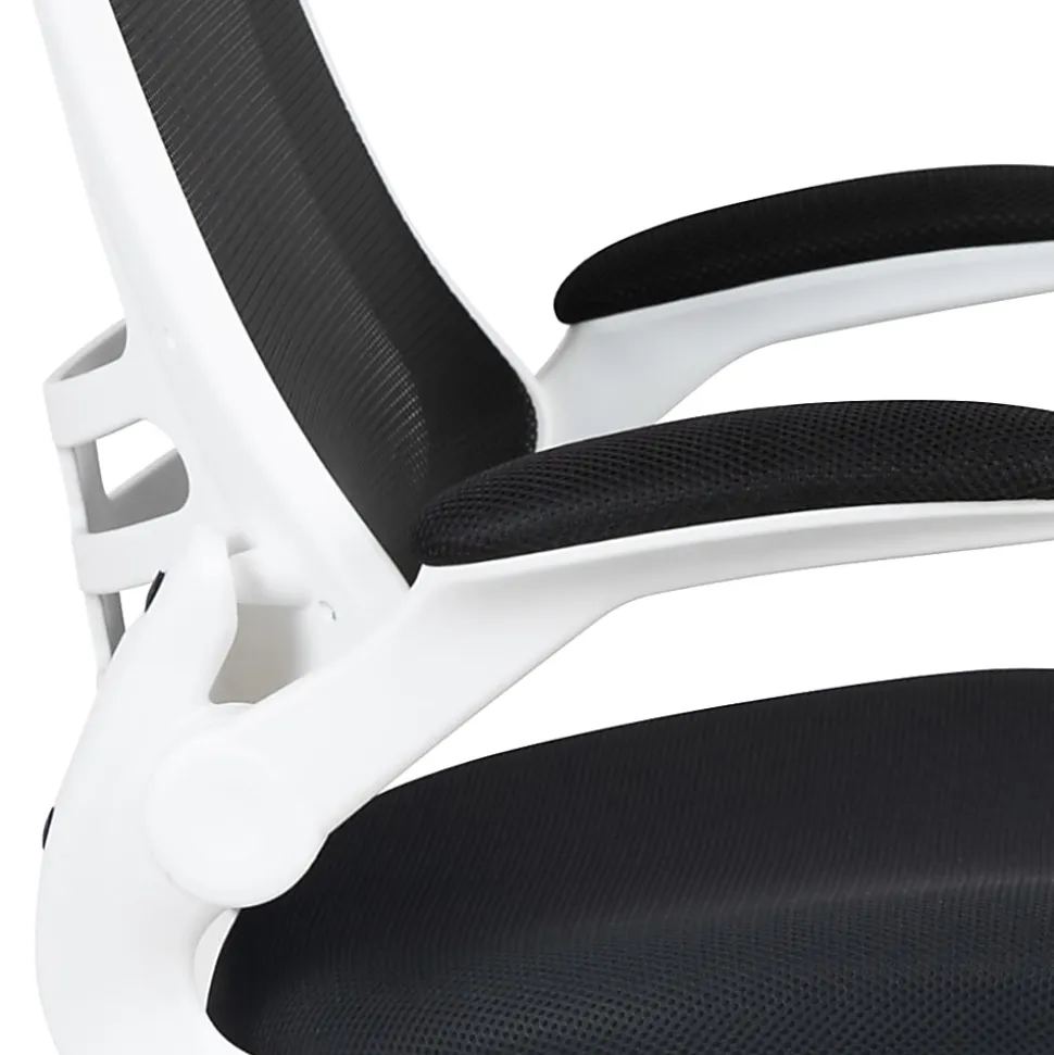 Flash Furniture Mesh Mid-Back Swivel Task Chair With Flip-Up Arms, Black/White