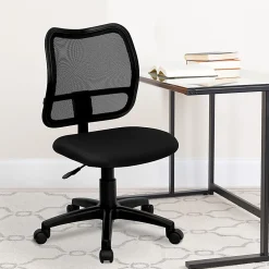 Flash Furniture Mesh Mid-Back Swivel Task Chair With Padded Fabric Seat, Black