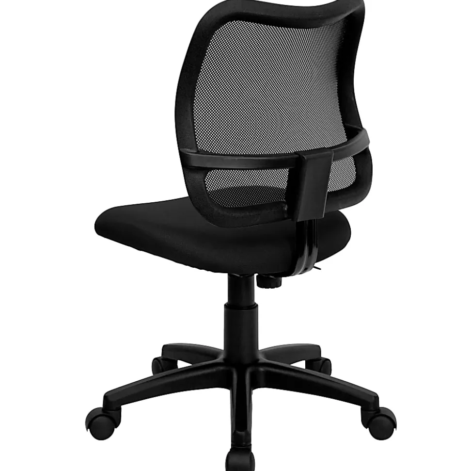 Flash Furniture Mesh Mid-Back Swivel Task Chair With Padded Fabric Seat, Black