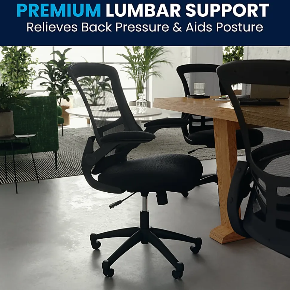 Flash Furniture Mesh Mid-Back Swivel Task Chair With Flip-Up Arms, Black