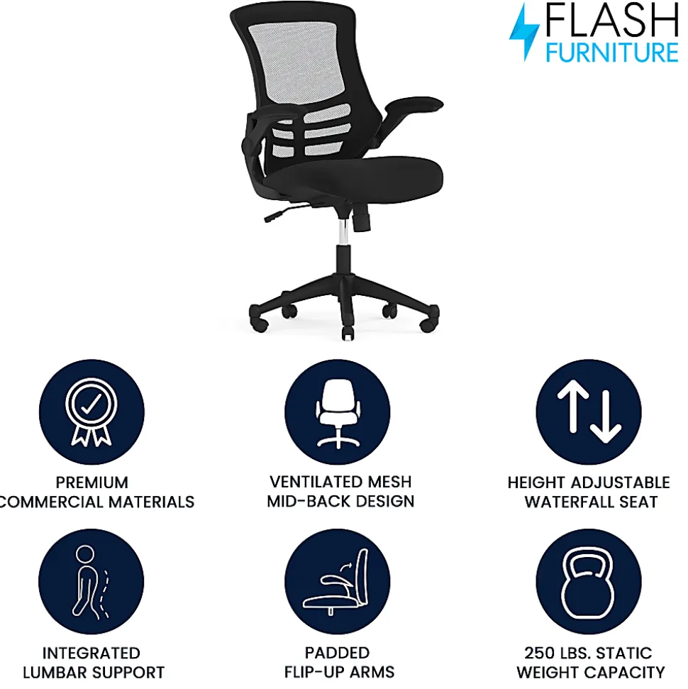 Flash Furniture Mesh Mid-Back Swivel Task Chair With Flip-Up Arms, Black