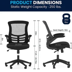Flash Furniture Mesh Mid-Back Swivel Task Chair With Flip-Up Arms, Black