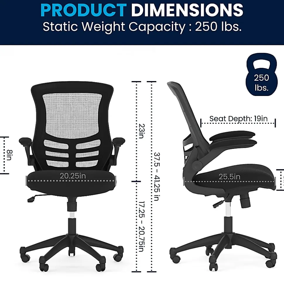 Flash Furniture Mesh Mid-Back Swivel Task Chair With Flip-Up Arms, Black
