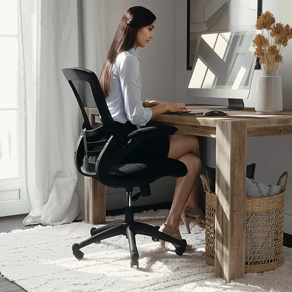 Flash Furniture Mesh Mid-Back Swivel Task Chair With Flip-Up Arms, Black