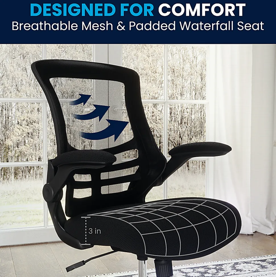 Flash Furniture Mesh Mid-Back Swivel Task Chair With Flip-Up Arms, Black