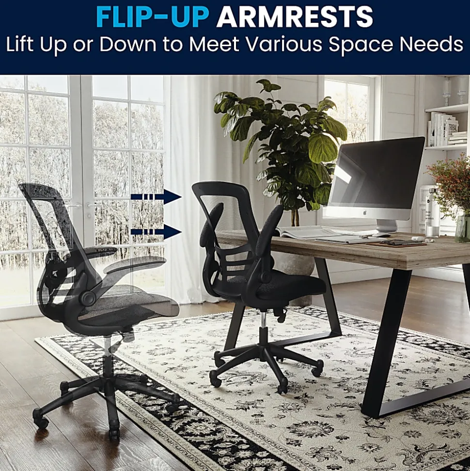 Flash Furniture Mesh Mid-Back Swivel Task Chair With Flip-Up Arms, Black