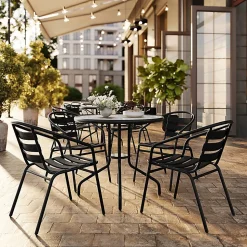 Flash Furniture Metal Slat-Back Restaurant Stack Chair, 28-1/2"H x 21-1/2"W x 24"D, Black