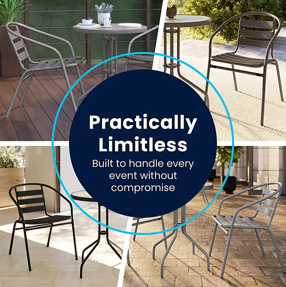 Flash Furniture Metal Slat-Back Restaurant Stack Chair, 28-1/2"H x 21-1/2"W x 24"D, Black