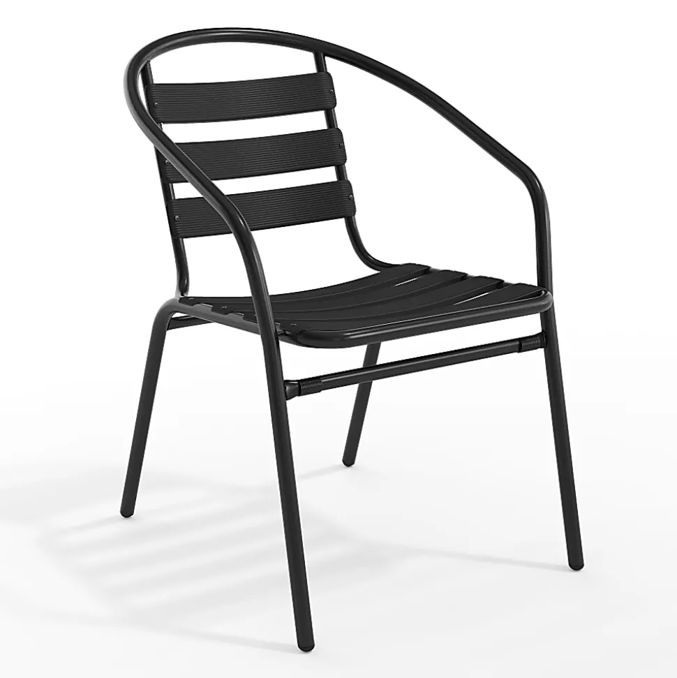 Flash Furniture Metal Slat-Back Restaurant Stack Chair, 28-1/2"H x 21-1/2"W x 24"D, Black