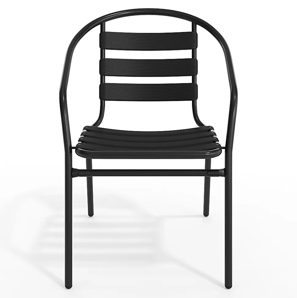 Flash Furniture Metal Slat-Back Restaurant Stack Chair, 28-1/2"H x 21-1/2"W x 24"D, Black