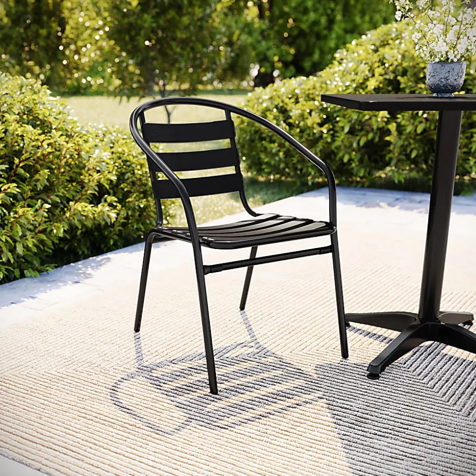 Flash Furniture Metal Slat-Back Restaurant Stack Chair, 28-1/2"H x 21-1/2"W x 24"D, Black