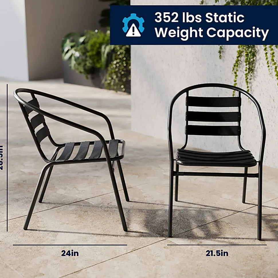 Flash Furniture Metal Slat-Back Restaurant Stack Chair, 28-1/2"H x 21-1/2"W x 24"D, Black