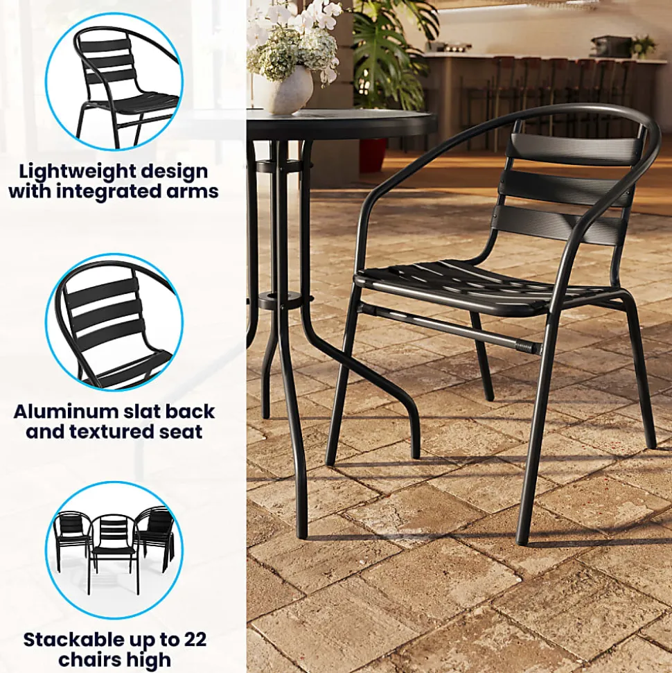 Flash Furniture Metal Slat-Back Restaurant Stack Chair, 28-1/2"H x 21-1/2"W x 24"D, Black