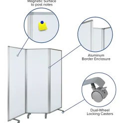Flash Furniture Mobile Magnetic Whiteboard Partition With Lockable Casters, 72