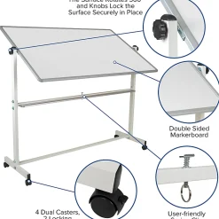 Flash Furniture Mobile Reversible Magnetic Dry-Erase Whiteboard, 64 3/4