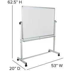Flash Furniture Mobile Reversible Magnetic Dry-Erase Whiteboard, 62 1/2" x 53", Aluminum Frame With Silver Finish