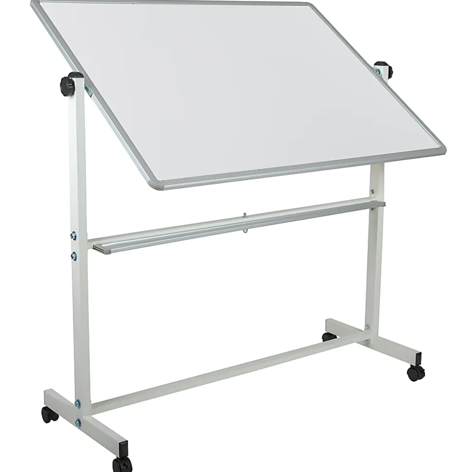 Flash Furniture Mobile Reversible Magnetic Dry-Erase Whiteboard, 62 1/2" x 53", Aluminum Frame With Silver Finish