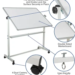 Flash Furniture Mobile Reversible Magnetic Dry-Erase Whiteboard, 62 1/2