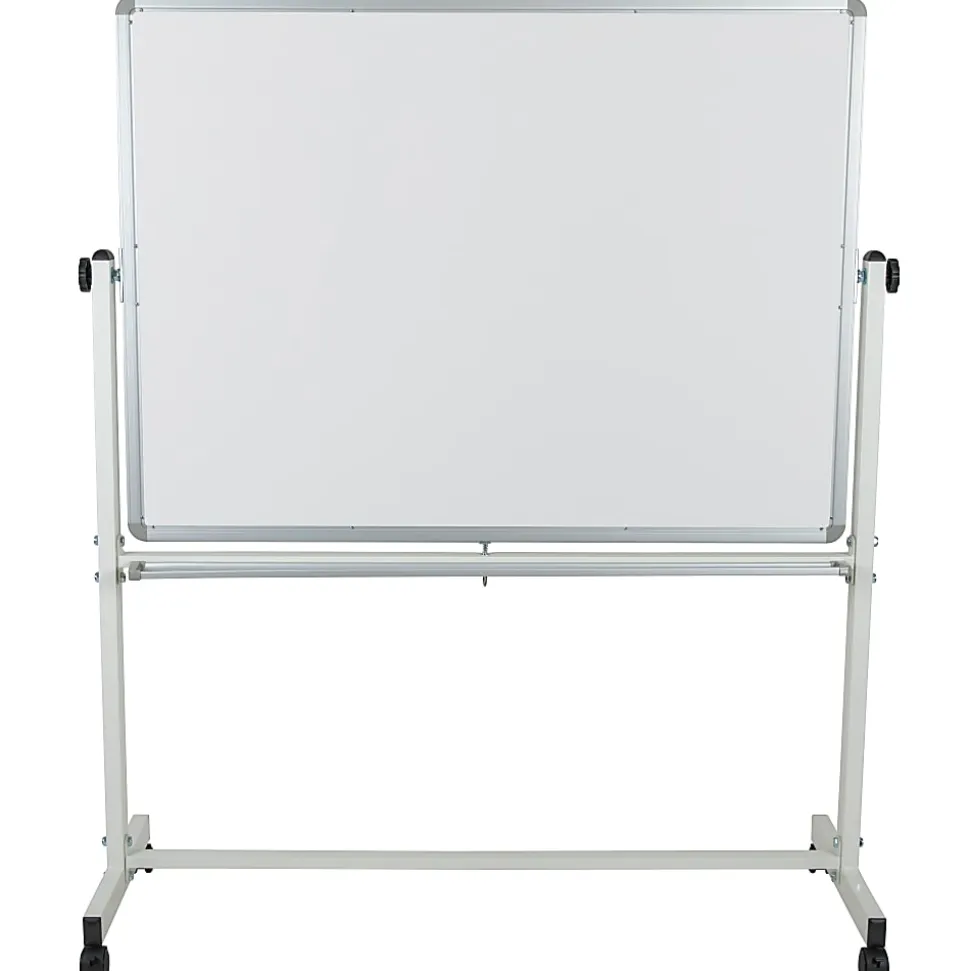 Flash Furniture Mobile Reversible Magnetic Dry-Erase Whiteboard, 62 1/2" x 53", Aluminum Frame With Silver Finish