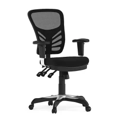 Flash Furniture Nicholas Mid-Back Black Mesh Multifunction Executive Swivel Ergonomic Office Chair with Adjustable Arms, Black