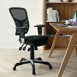Flash Furniture Nicholas Mid-Back Black Mesh Multifunction Executive Swivel Ergonomic Office Chair with Adjustable Arms, Black