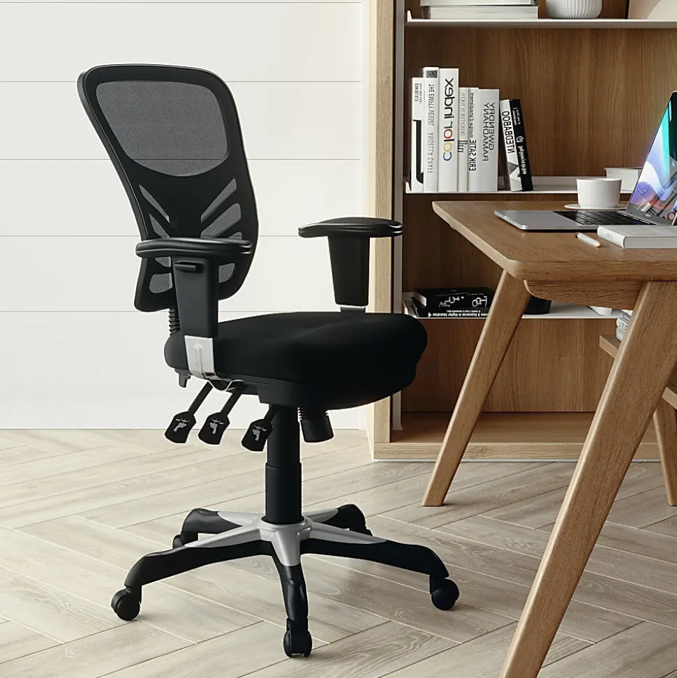 Flash Furniture Nicholas Mid-Back Black Mesh Multifunction Executive Swivel Ergonomic Office Chair with Adjustable Arms, Black