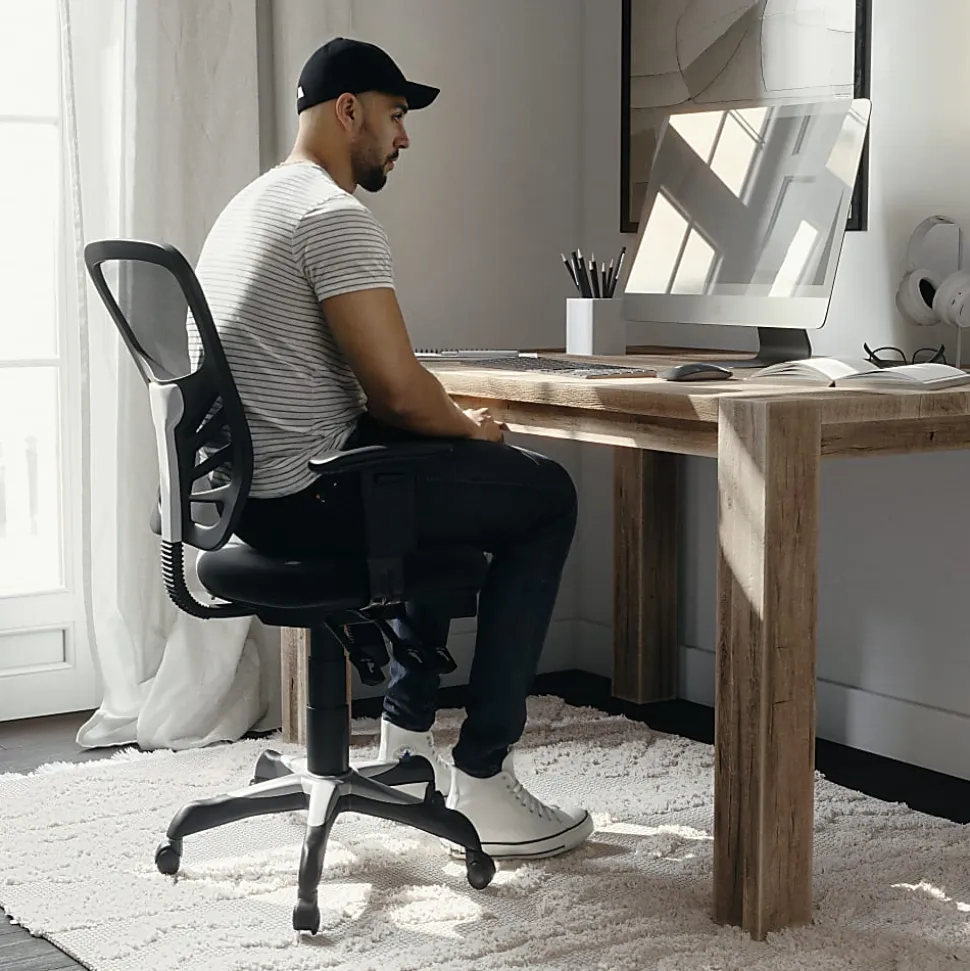 Flash Furniture Nicholas Mid-Back Black Mesh Multifunction Executive Swivel Ergonomic Office Chair with Adjustable Arms, Black