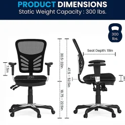 Flash Furniture Nicholas Mid-Back Black Mesh Multifunction Executive Swivel Ergonomic Office Chair with Adjustable Arms, Black