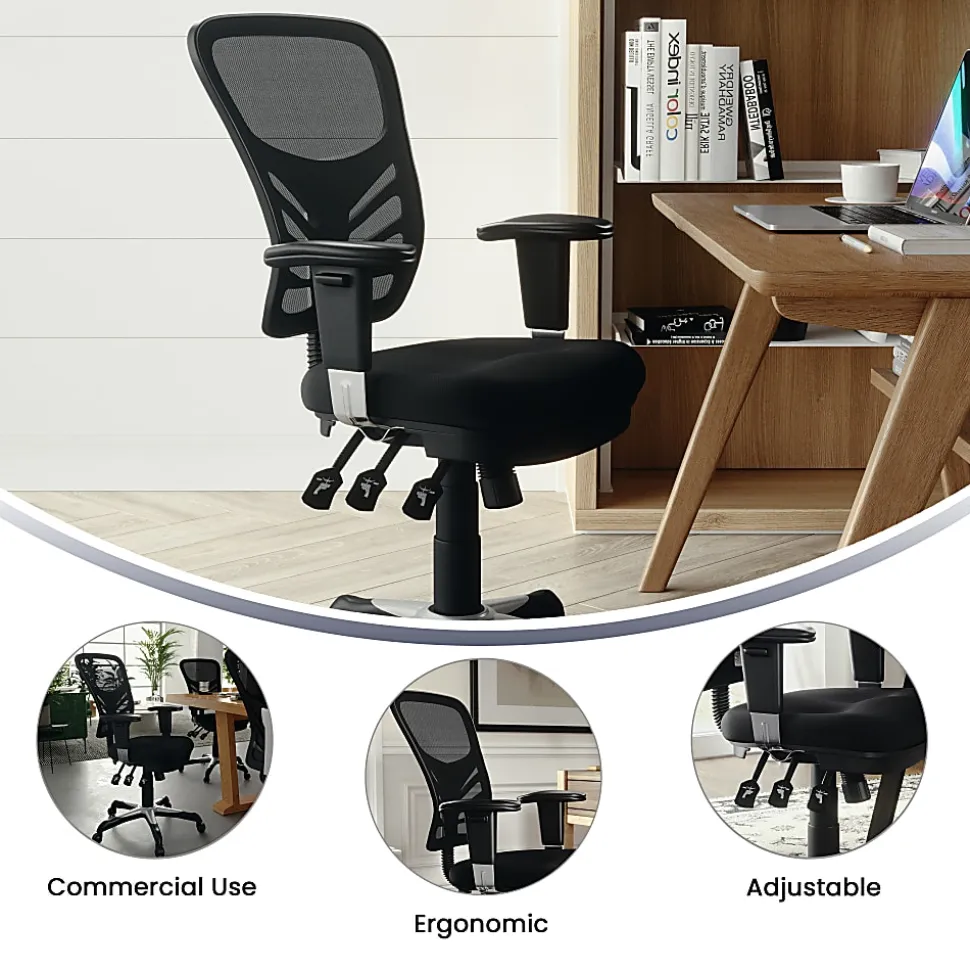 Flash Furniture Nicholas Mid-Back Black Mesh Multifunction Executive Swivel Ergonomic Office Chair with Adjustable Arms, Black