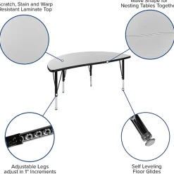 Flash Furniture 76" Oval Wave Flexible Laminate Activity Table Set With 14" Student Stack Chairs, Gray