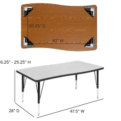 Flash Furniture 76" Oval Wave Flexible Laminate Activity Table Set With 14" Student Stack Chairs, Gray
