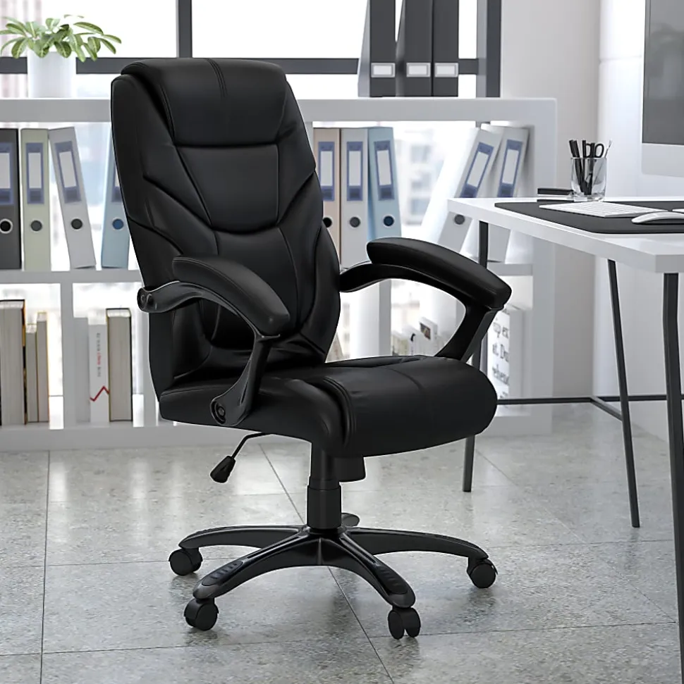 Flash Furniture Overstuffed Ergonomic LeatherSoft™ Faux Leather High-Back Swivel Chair, Black