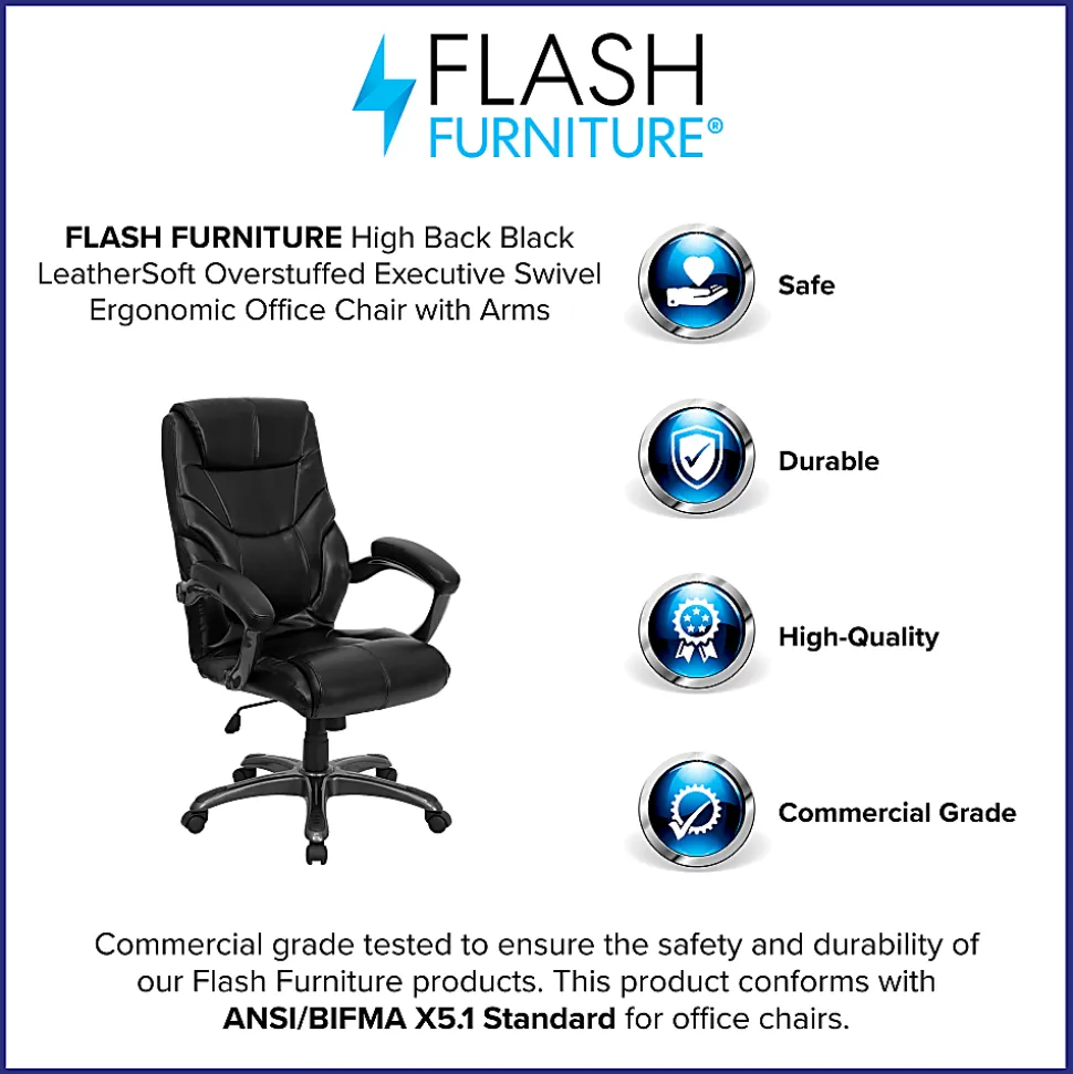 Flash Furniture Overstuffed Ergonomic LeatherSoft™ Faux Leather High-Back Swivel Chair, Black