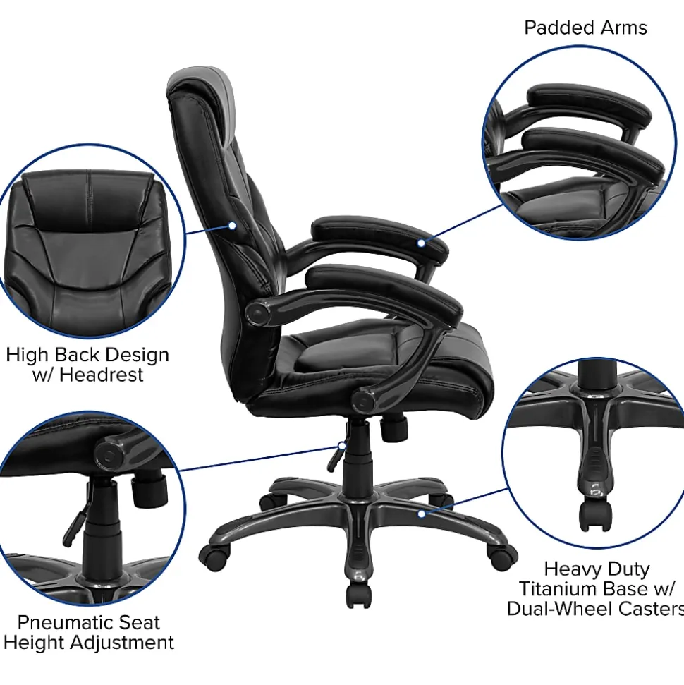 Flash Furniture Overstuffed Ergonomic LeatherSoft™ Faux Leather High-Back Swivel Chair, Black