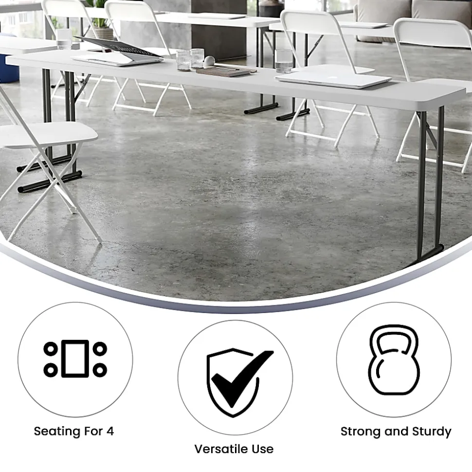 Flash Furniture Plastic Folding Training Table, 29"H x 18"W x 96"D, Granite White