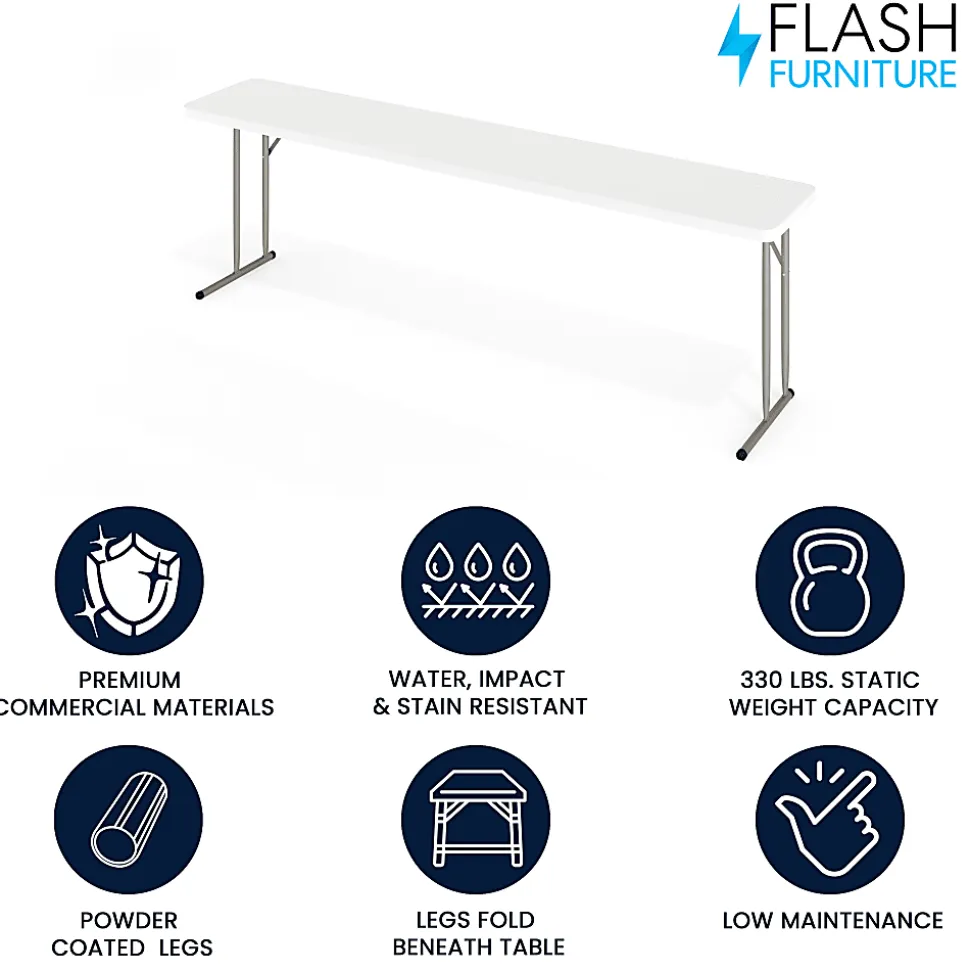Flash Furniture Plastic Folding Training Table, 29"H x 18"W x 96"D, Granite White