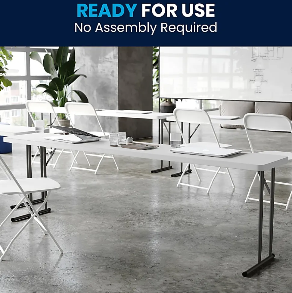 Flash Furniture Plastic Folding Training Table, 29"H x 18"W x 96"D, Granite White