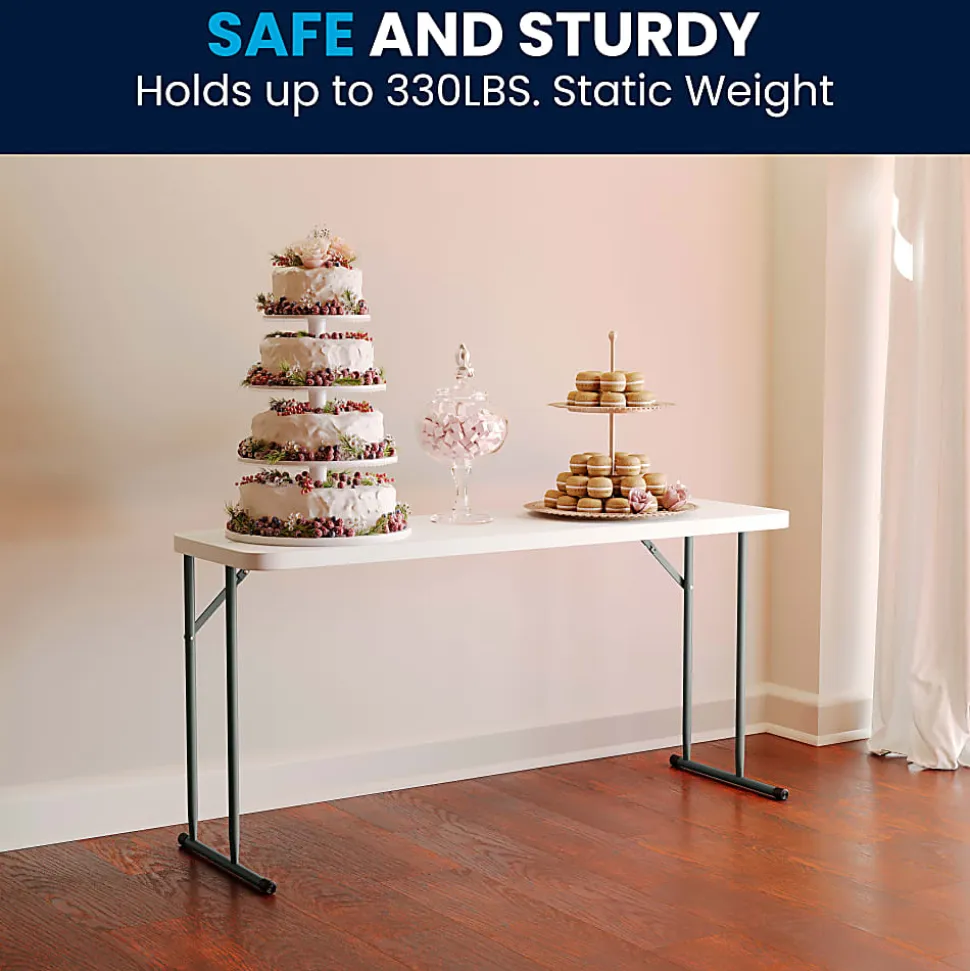 Flash Furniture Plastic Folding Table, 29"H x 24"W x 48-1/4"D, Granite White