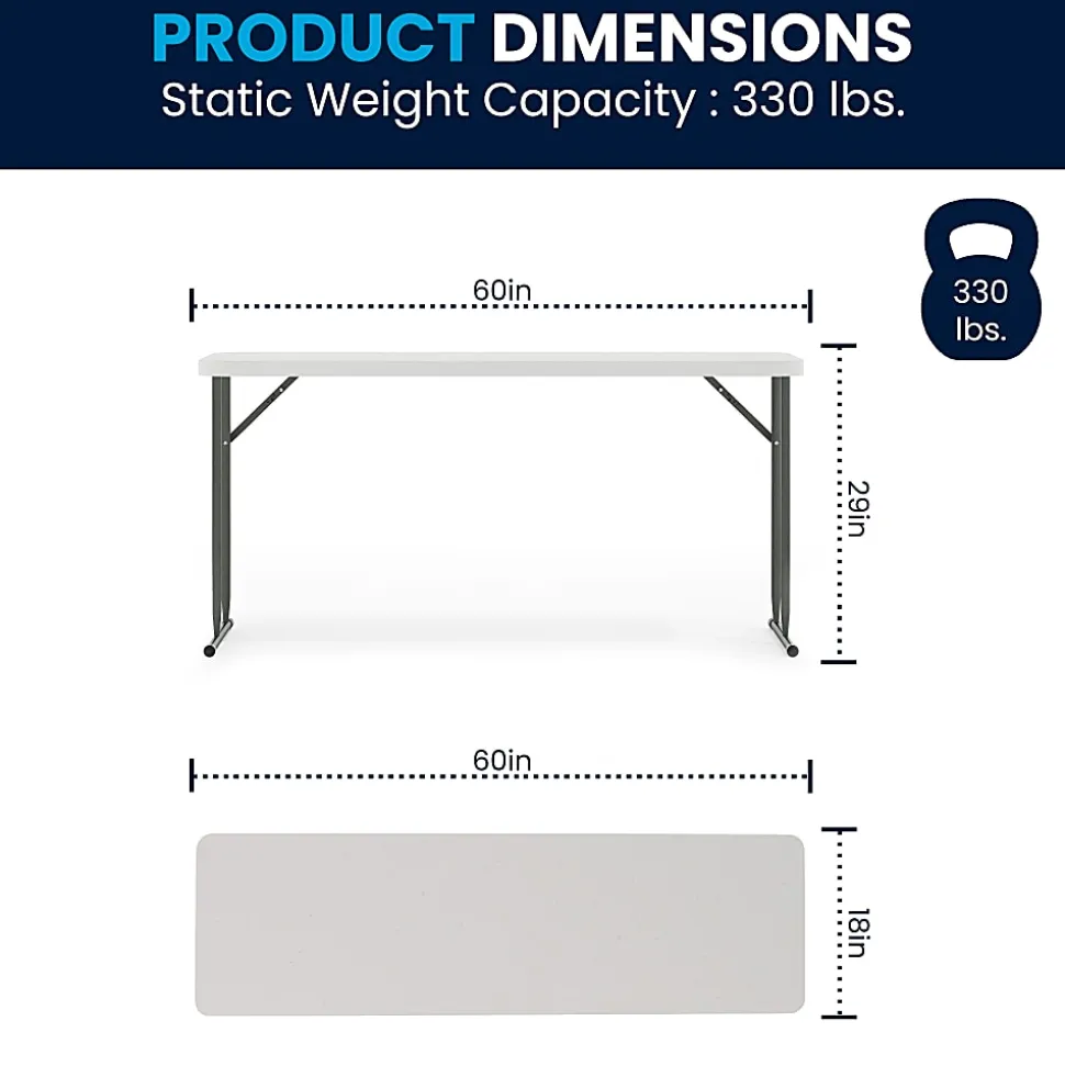 Flash Furniture Plastic Folding Table, 29"H x 24"W x 48-1/4"D, Granite White