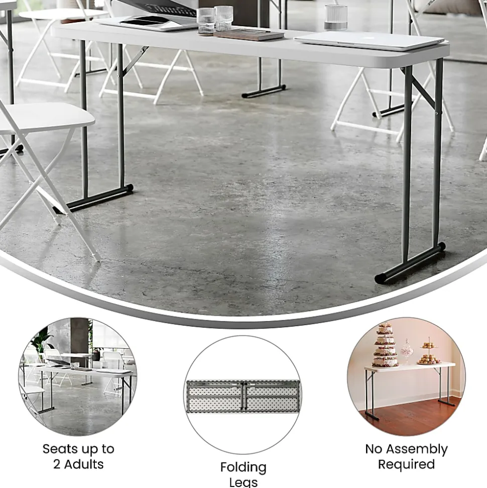 Flash Furniture Plastic Folding Table, 29"H x 24"W x 48-1/4"D, Granite White