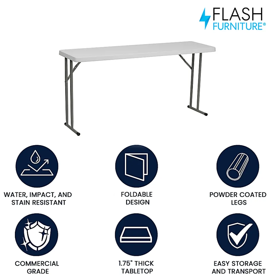 Flash Furniture Plastic Folding Table, 29"H x 24"W x 48-1/4"D, Granite White