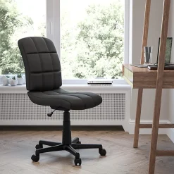 Flash Furniture Quilted Vinyl Mid-Back Swivel Task Chair, Armless,  Black