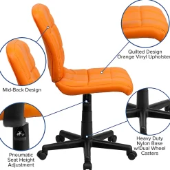 Flash Furniture Quilted Vinyl Mid-Back Swivel Task Chair, Orange/Black