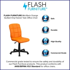 Flash Furniture Quilted Vinyl Mid-Back Swivel Task Chair, Orange/Black
