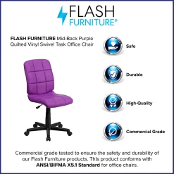 Flash Furniture Quilted Vinyl Mid-Back Swivel Task Chair, Purple/Black