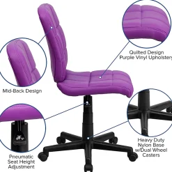 Flash Furniture Quilted Vinyl Mid-Back Swivel Task Chair, Purple/Black
