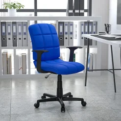 Flash Furniture Quilted Vinyl Mid-Back Swivel Task Chair, With T-Arms, Blue/Black