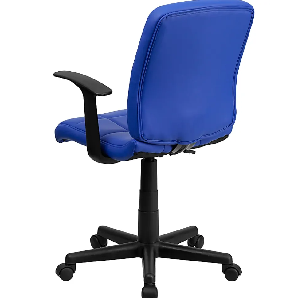 Flash Furniture Quilted Vinyl Mid-Back Swivel Task Chair, With T-Arms, Blue/Black