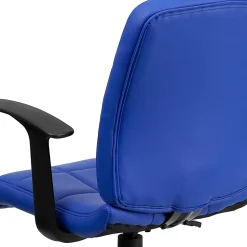 Flash Furniture Quilted Vinyl Mid-Back Swivel Task Chair, With T-Arms, Blue/Black