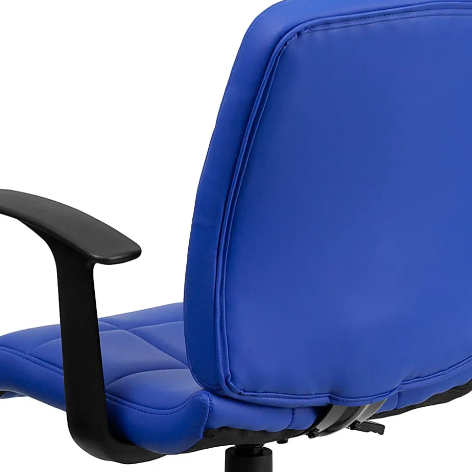 Flash Furniture Quilted Vinyl Mid-Back Swivel Task Chair, With T-Arms, Blue/Black